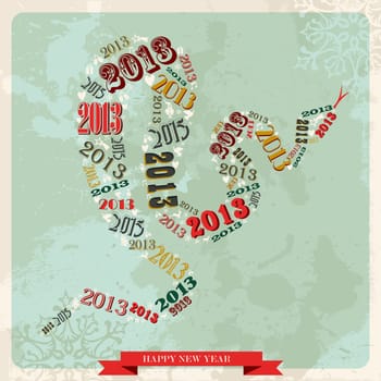 Vintage Happy New year 2013 concept numbers in snake shape. Vector illustration layered for easy manipulation and custom coloring.
