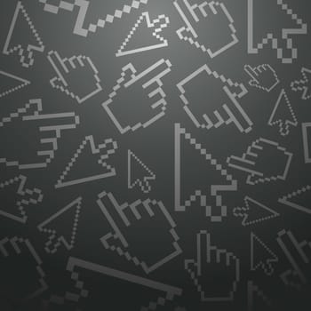 Monochrome pixel cursors icons hand and arrow seamless pattern. Vector illustration layered for easy manipulation and custom coloring.