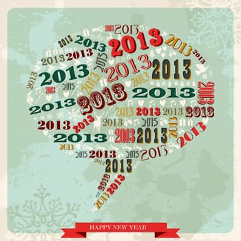 Vintage Happy New year 2013 concept numbers and xmas elements in speech bubble. Vector illustration layered for easy manipulation and custom coloring.