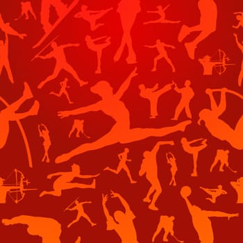 Sports figure silhouettes in action seamless pattern background. Vector file layered for easy manipulation and customisation.