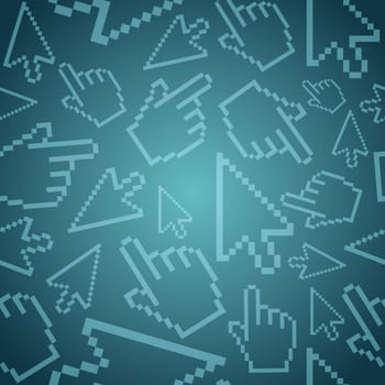 Pixel cursor icons hand and arrow seamless pattern. Vector illustration layered for easy manipulation and custom coloring.