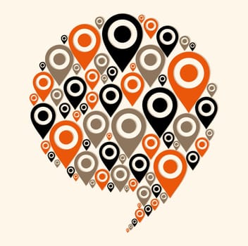 Geo location marks in social speech bubble shape. Vector file layered for easy manipulation and custom coloring.