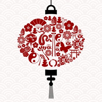 Chinese New Year of the Snake icon set lamp composition background. Vector illustration layered for easy manipulation and custom coloring.