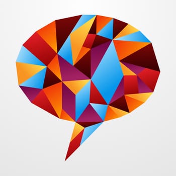 Multicolored origami paper in social speech bubble shape isolated over white. Vector illustration layered for easy manipulation and custom coloring.
