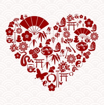 Chinese New Year of the Snake icon set heart composition background. Vector illustration layered for easy manipulation and custom coloring.
