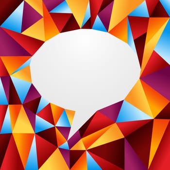 White social speech bubble shape over multicolored origami paper background.Vector illustration layered for easy manipulation and custom coloring.
