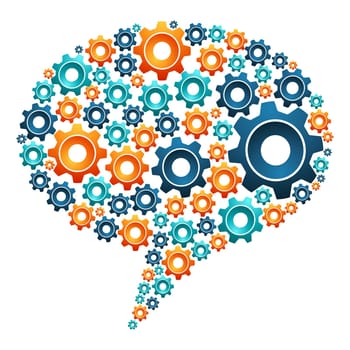 Social media gear machine in speech bubble shape. Vector file layered for easy manipulation and custom coloring.