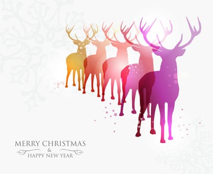 Contemporary Merry Christmas snowflakes and deers transparency background. EPS10 illustration with transparencies layered for easy manipulation and custom coloring.