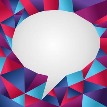 White speech bubble over origami paper background. Vector illustration layered for easy manipulation and custom coloring.