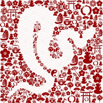 Chinese New Year of the Snake icon set composition background. Vector illustration layered for easy manipulation and custom coloring.