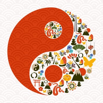 Chinese New Year of the Snake yin yang symbol composition. Vector illustration layered for easy manipulation and custom coloring.