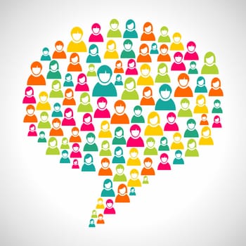 Online marketing: diversity people profile in social speech bubble shape. Vector file layered for easy manipulation and custom coloring.