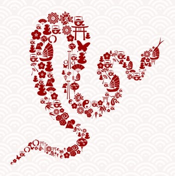 Chinese New Year of the Snake icon set composition background. Vector illustration layered for easy manipulation and custom coloring.