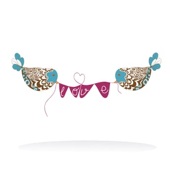 Valentine day couple birds love banner greeting card. Vector illustration layered for easy manipulation and custom coloring.