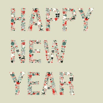 Christmas decorations icons in 2013 happy new year greeting card. Vector illustration layered for easy manipulation and custom coloring.