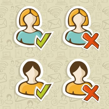 Social media networks sketch style user profile status over pattern. Vector illustration layered for easy manipulation and custom coloring.