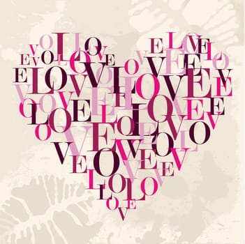 Valentine day love text heart over grunge background. Vector illustration layered for easy manipulation and custom coloring.