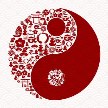 Chinese New Year of the Snake icon set yin yang composition. Vector illustration layered for easy manipulation and custom coloring.