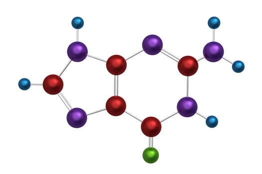 Molecule of guanine, key component in the formation of stable DNA and RNA molecules, 3d model