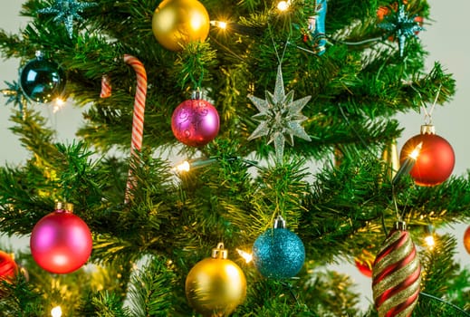 Detail from a beautiful illuminated christmas tree