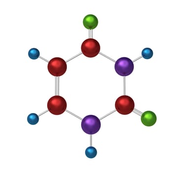 Molecule of uracil, key component in the formation of stable DNA and RNA molecules, 3d model