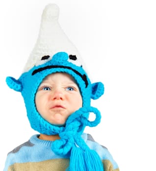 Closeup portrait of a sweet little adorable child over white background