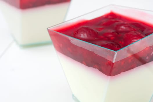 Close up of Panna Cotta Dessert With Forest Fruits - Shallow Depth of Field