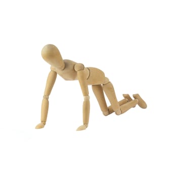 Wooden female figure is doing pushups