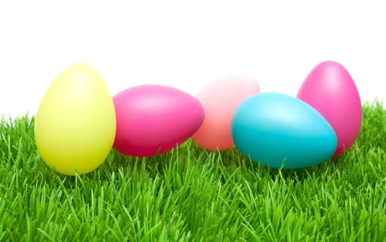 Color Easter Eggs in Grass On White Background