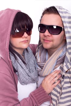 Young modern couple with sunglasses