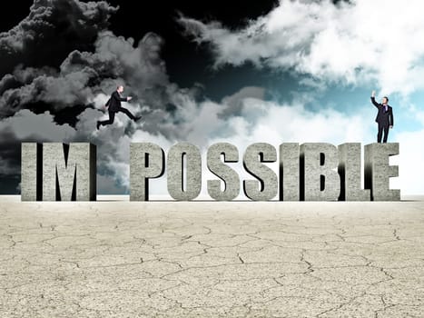 business people on impossible concrete word