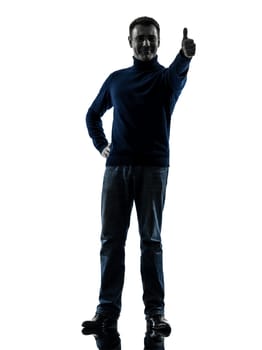 one caucasian man thumb up full length in silhouette studio isolated on white background