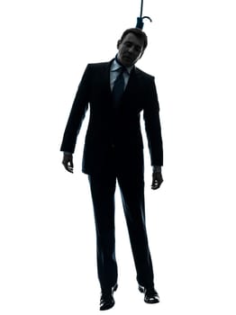 one caucasian man hangmans  in silhouette studio isolated on white background