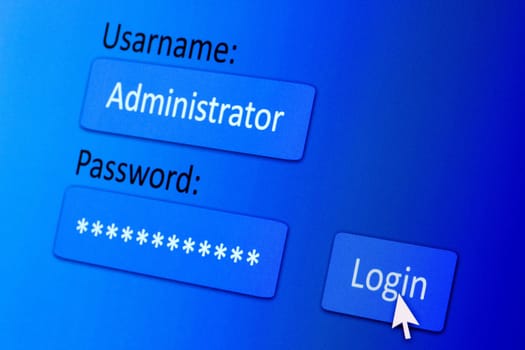 Username and password in internet browser on computer screen