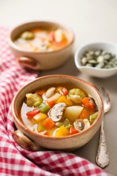 Healthy hot vegetable stew close up shoot