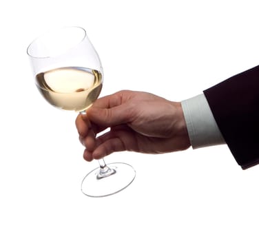 business men with glass of white wine on white