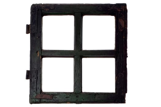 very old window frame isolated on white