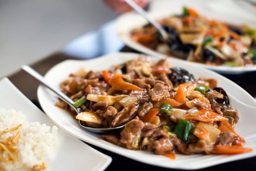 Traditional chinese sweet and sour beef close up