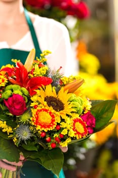 colorful bouquet flowers florist holding flower market shop assistant