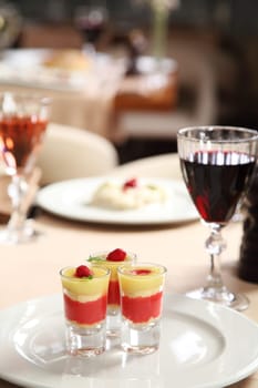Ice cream in glasses on restaurant table