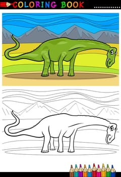 Cartoon Illustration of Diplodocus Dinosaur Reptile Species in Prehistoric World for Coloring Book and Education
