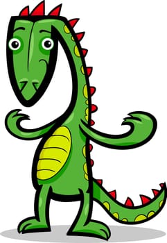 Cartoon Illustration of Funny Green Lizard or Dinosaur or Fantasy Dragon