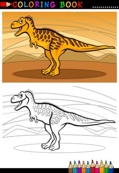 Cartoon Illustration of Tarbosaurus Dinosaur Reptile Species in Prehistoric World for Coloring Book and Education