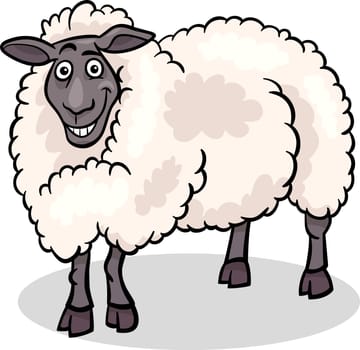 Cartoon Illustration of Funny Sheep Farm Animal