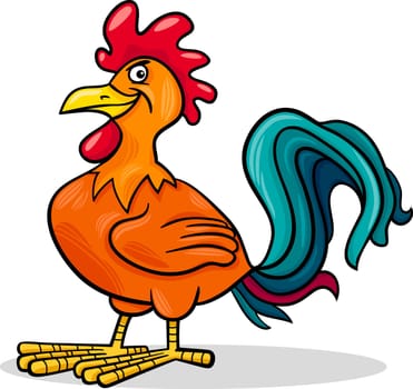 Cartoon Illustration of Funny Rooster Farm Bird Animal