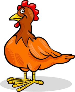 Cartoon Illustration of Funny Hen or Chicken Farm Bird Animal