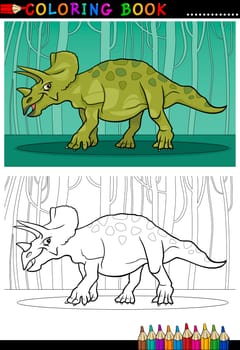 Cartoon Illustration of Triceratops Dinosaur Reptile Species in Prehistoric World for Coloring Book and Education