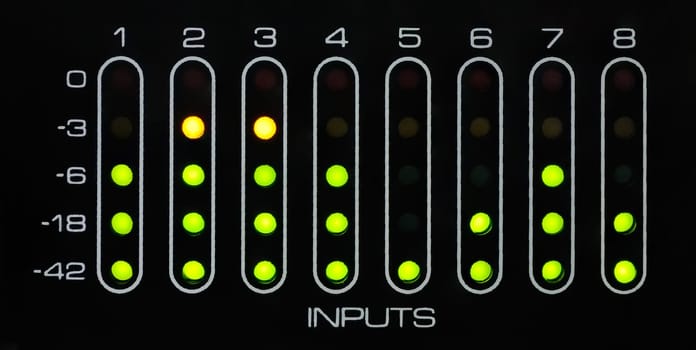 Close-up of a black level gauge in the recording studio