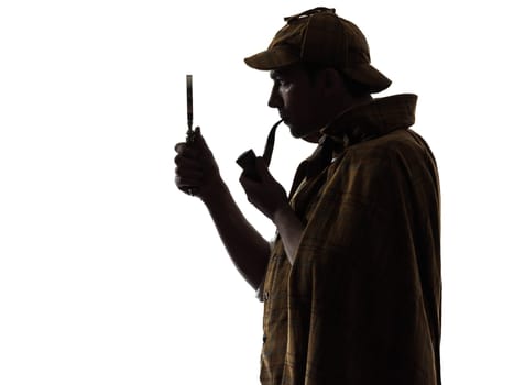 sherlock holmes silhouette in studio on white background