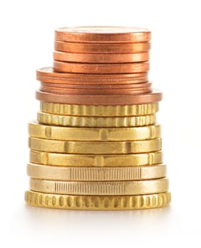 Stack of coins isolated on white background